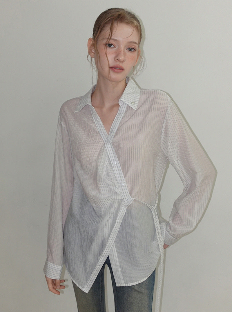 Buti stripe asymmetric long sleeve shirt