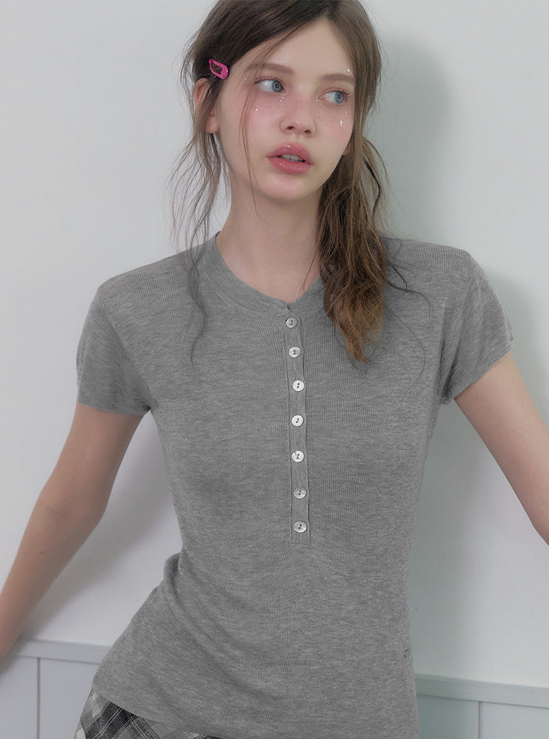 Nien shell button short sleeve knit