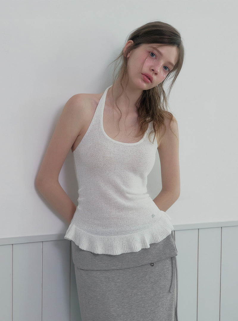 Cheite halterneck knit frill sleeveless