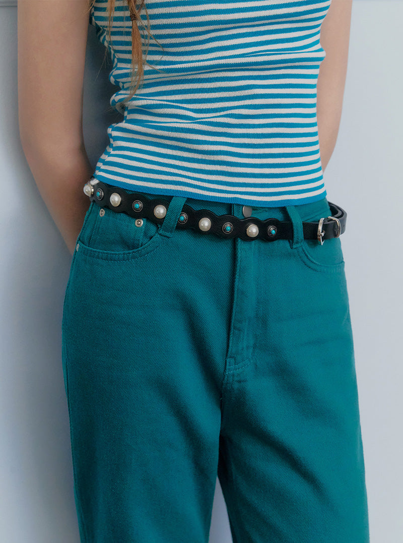 Leten pearl mix leather belt