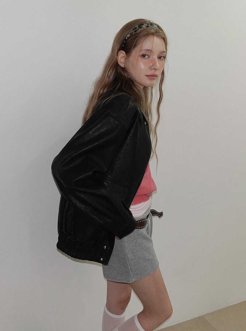 Rovv loose-fit leather long sleeve blouson jumper