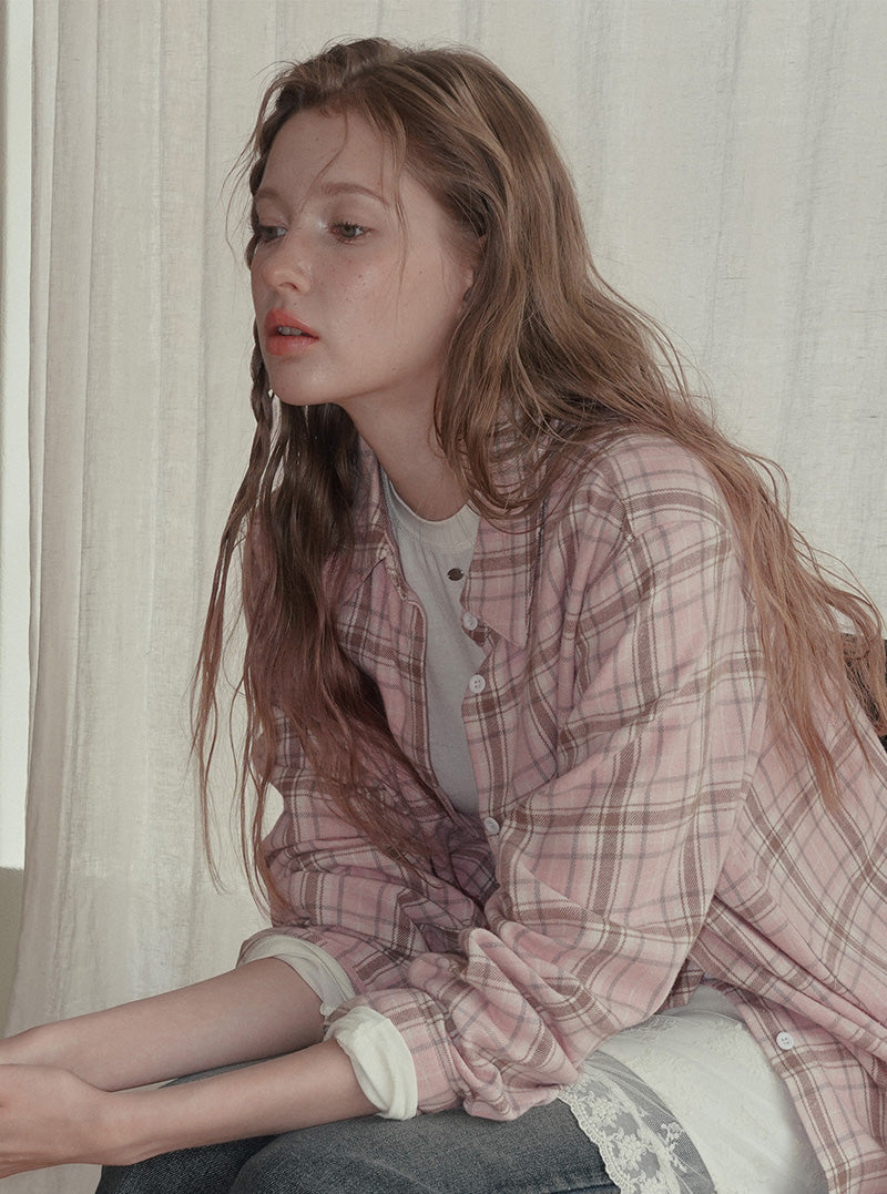 Real check oversized long sleeve shirt