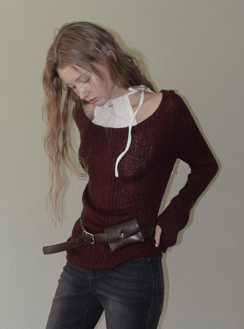 Repco see-through boat neck long sleeve knit