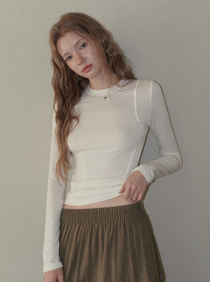 Gat panel round neck long sleeve T-shirt