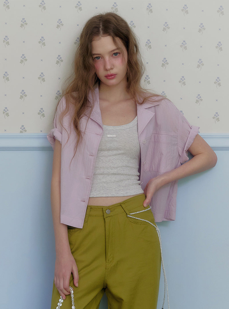 Trick pocket collar short sleeve shirt