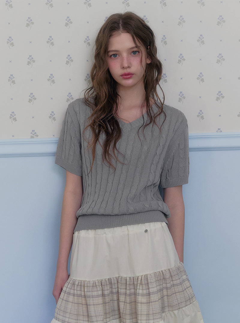 Teril cable v short sleeve knit