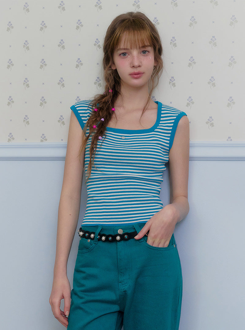 Poin stripe square knit sleeveless