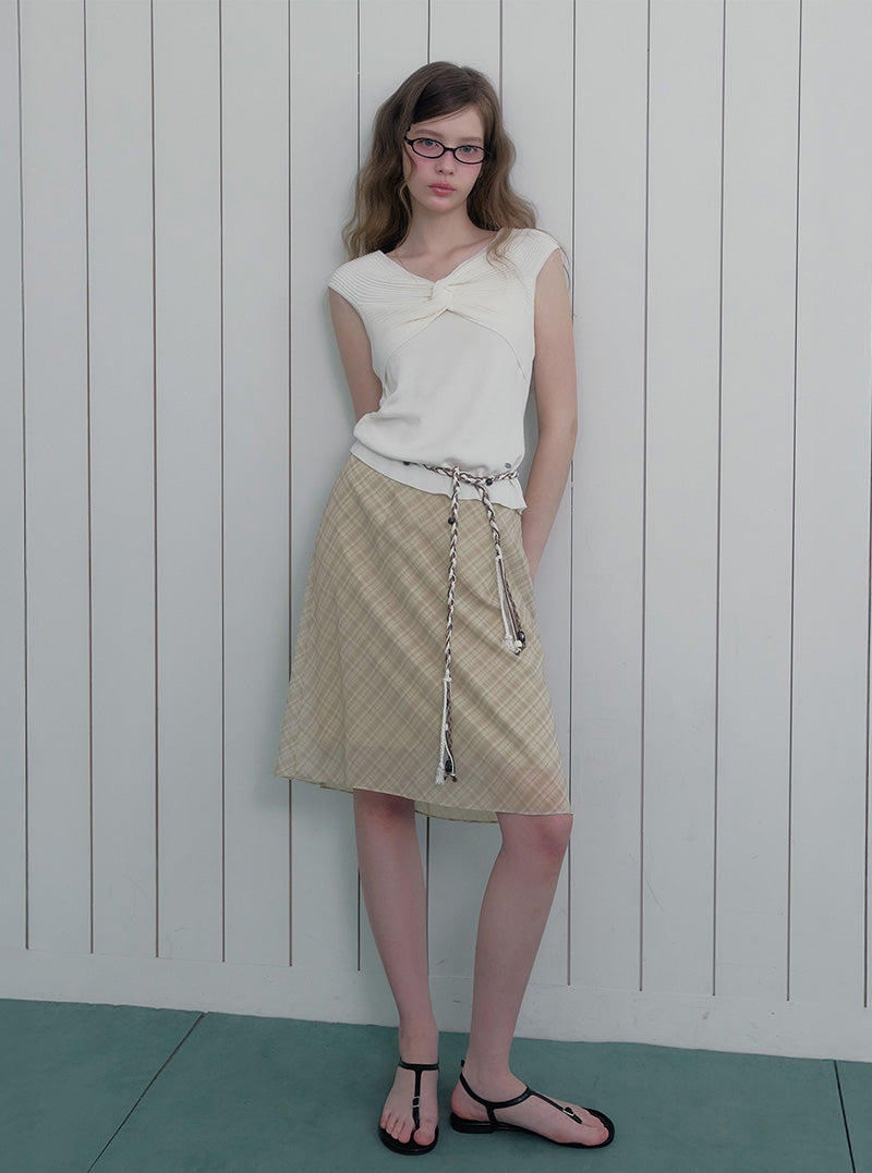 Deotz check banding midi skirt