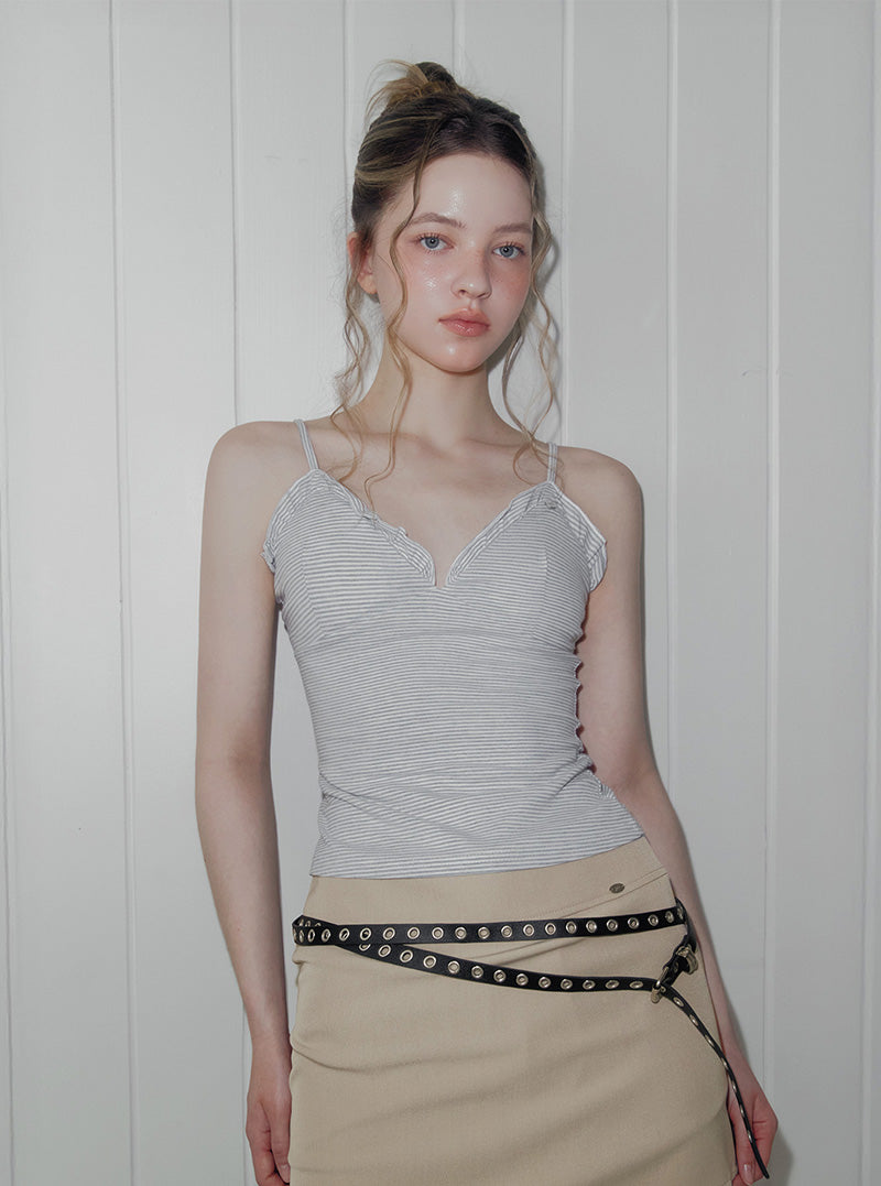 Pecan stripe built-in cap sleeveless