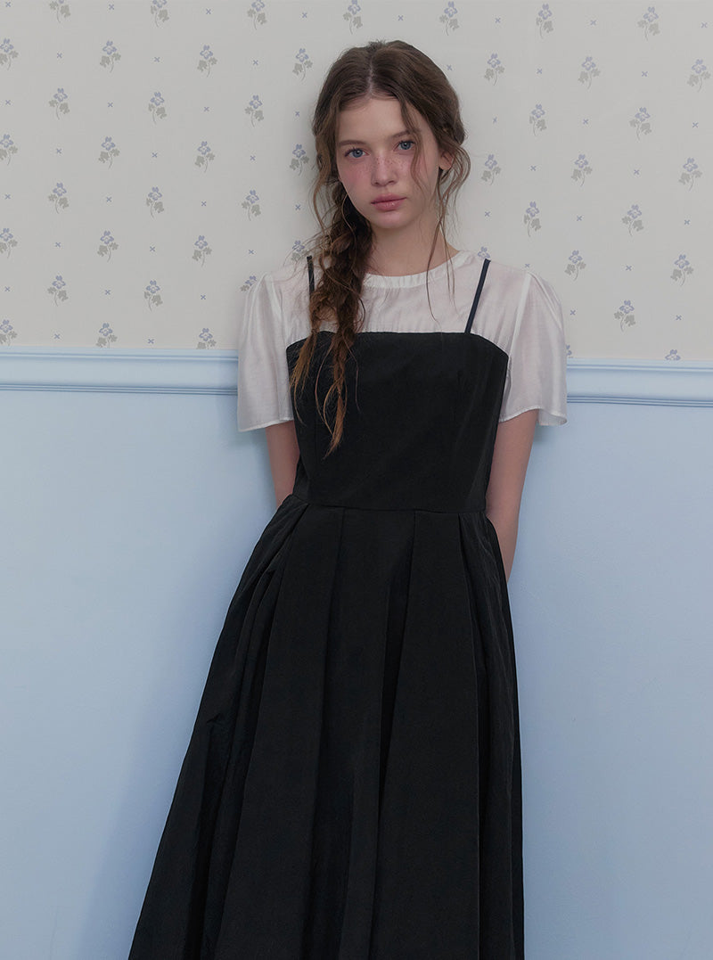 Hepo layered pintuck short sleeve long dress