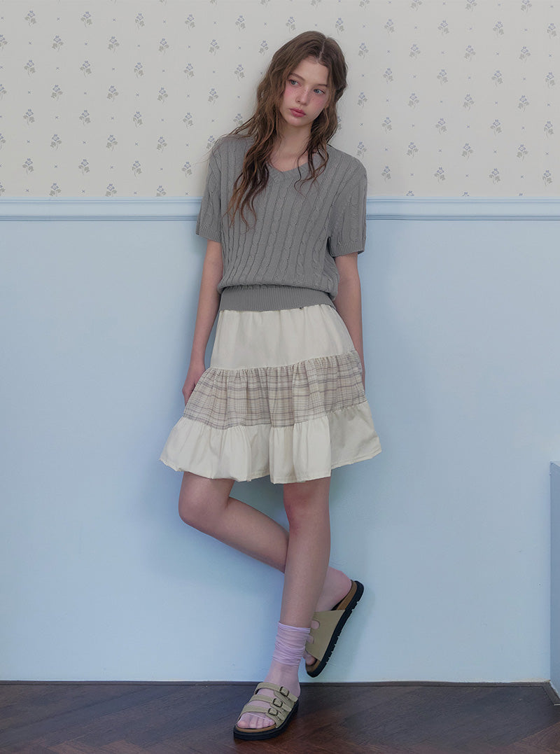 Teril cable v short sleeve knit