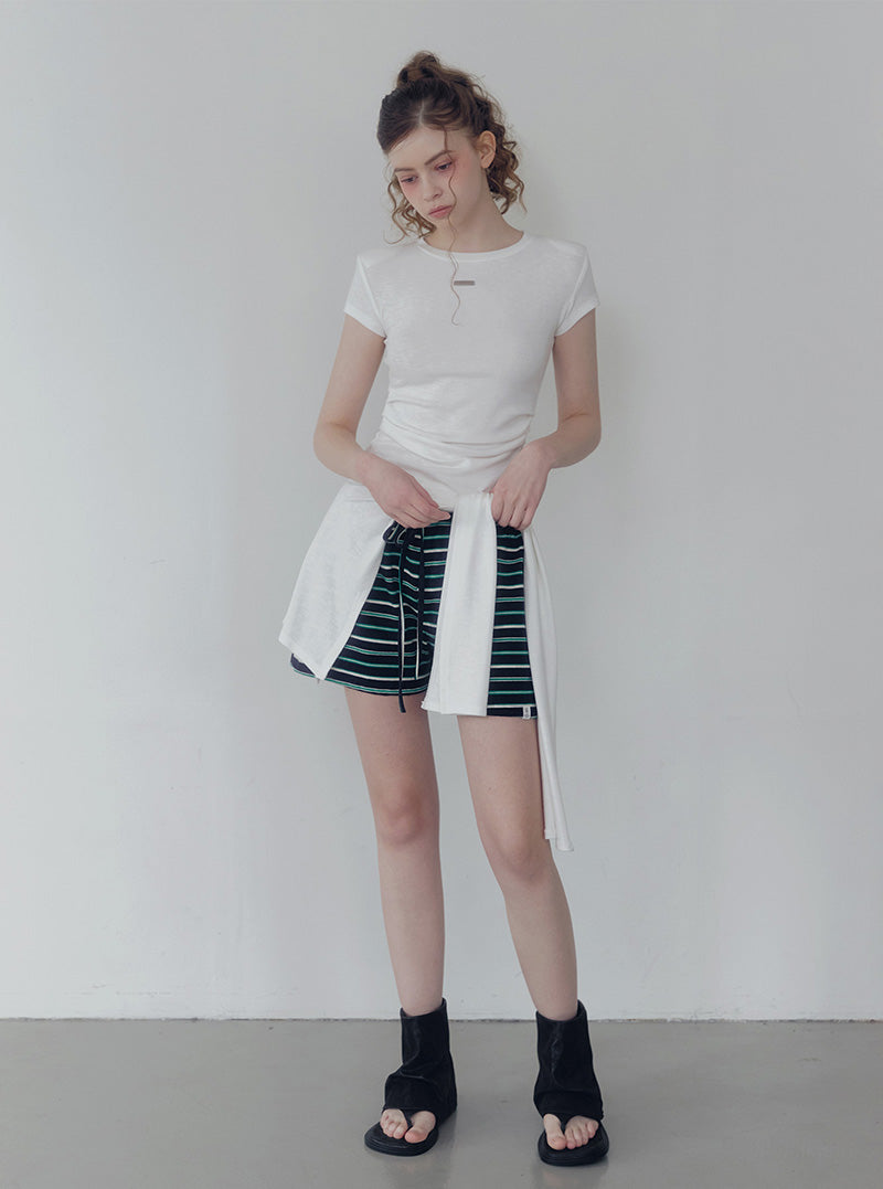 Ento slim shirring short sleeve t-shirt (muffler set)