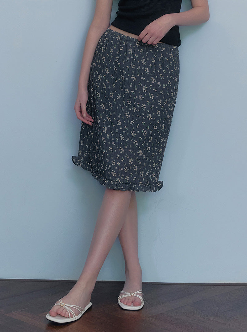 Lundi flower wrinkle midi skirt