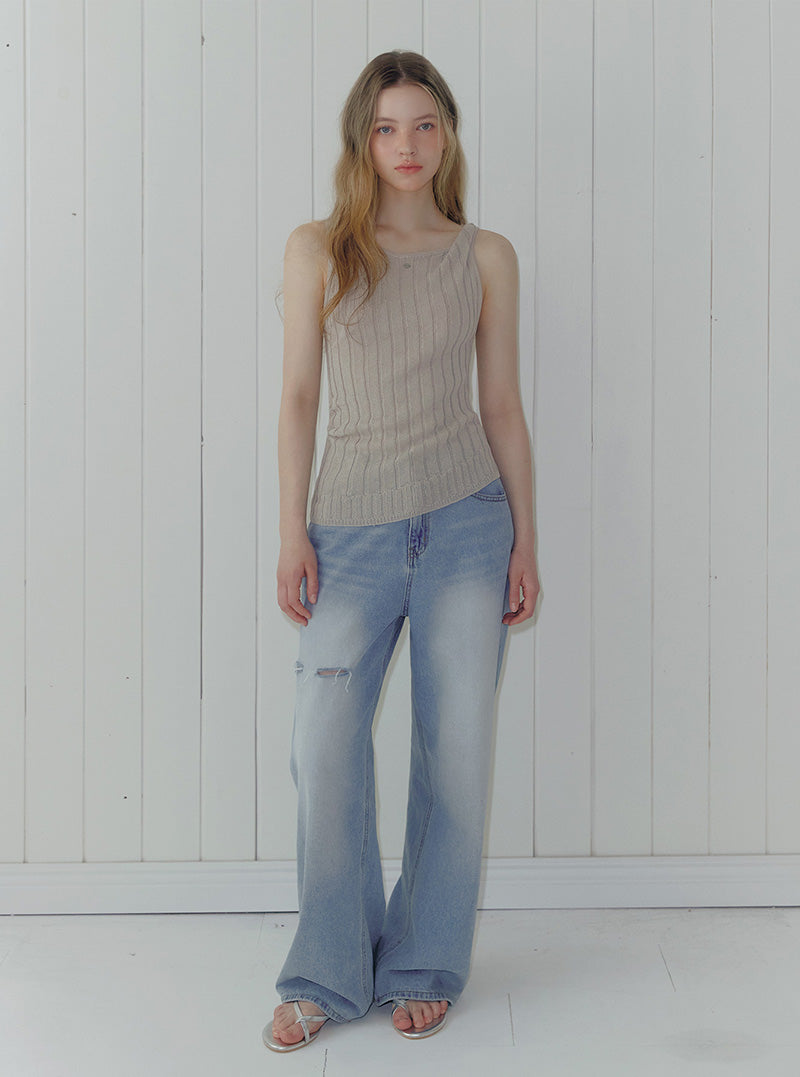 Pken unbalanced twisted knit sleeveless