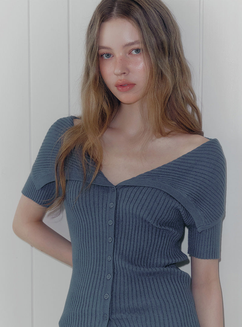 Neron off ribbed knit short sleeve cardigan