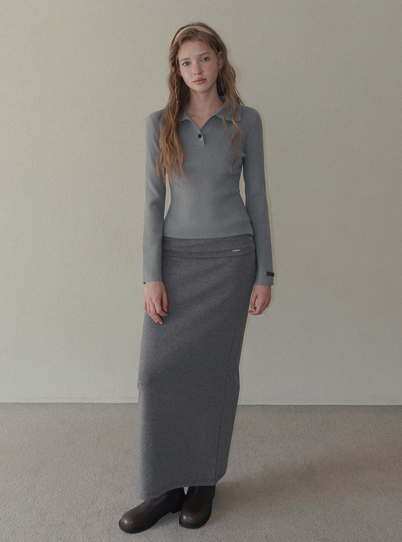 Sireon onebutton collar ribbed long sleeve knit