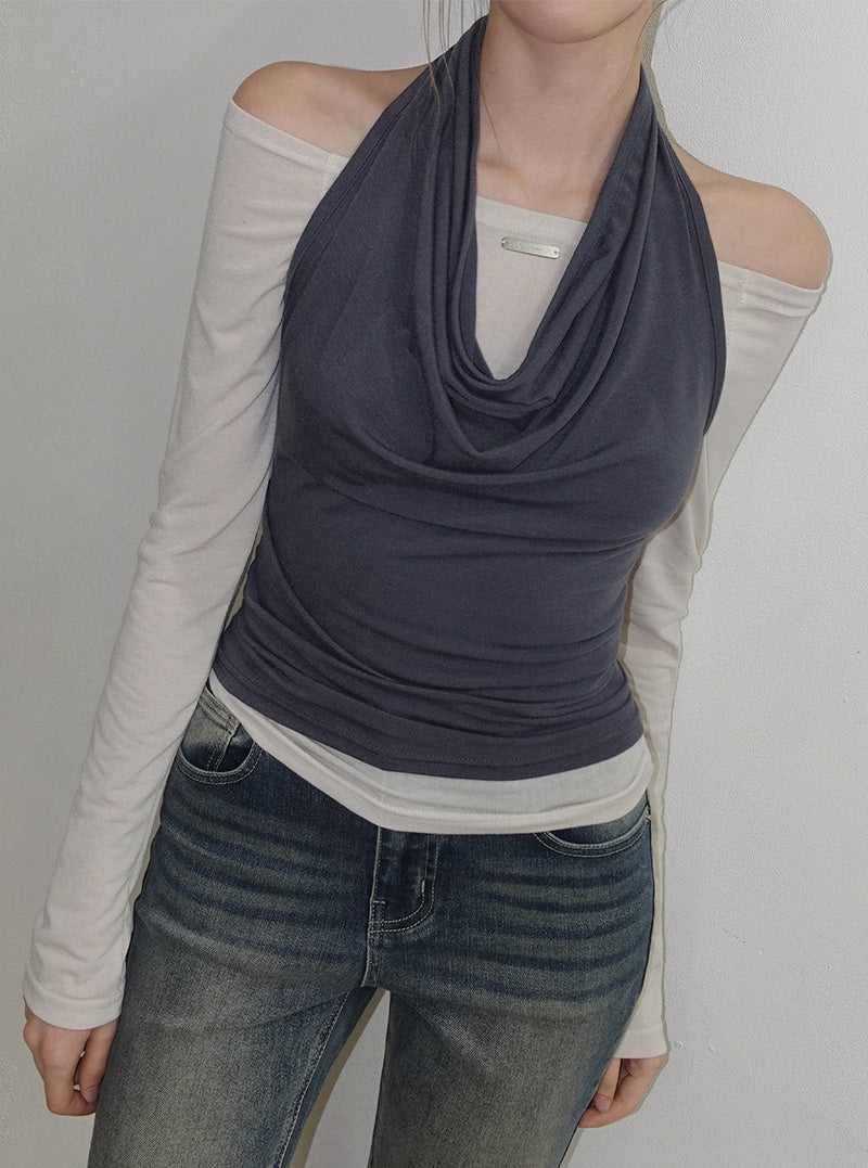 Lenin off-shoulder long sleeve T-shirt and sleeveless top set