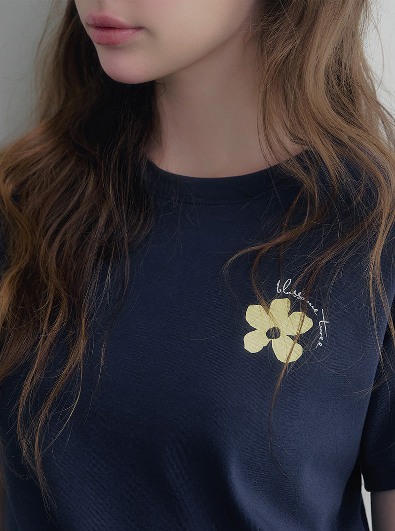 Reon flower printing short sleeve t-shirt