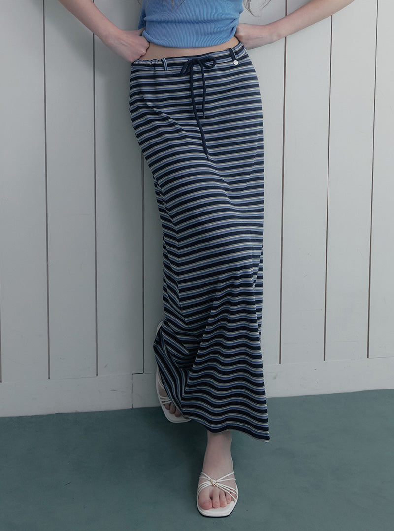 Inble contrast stripe banding long skirt