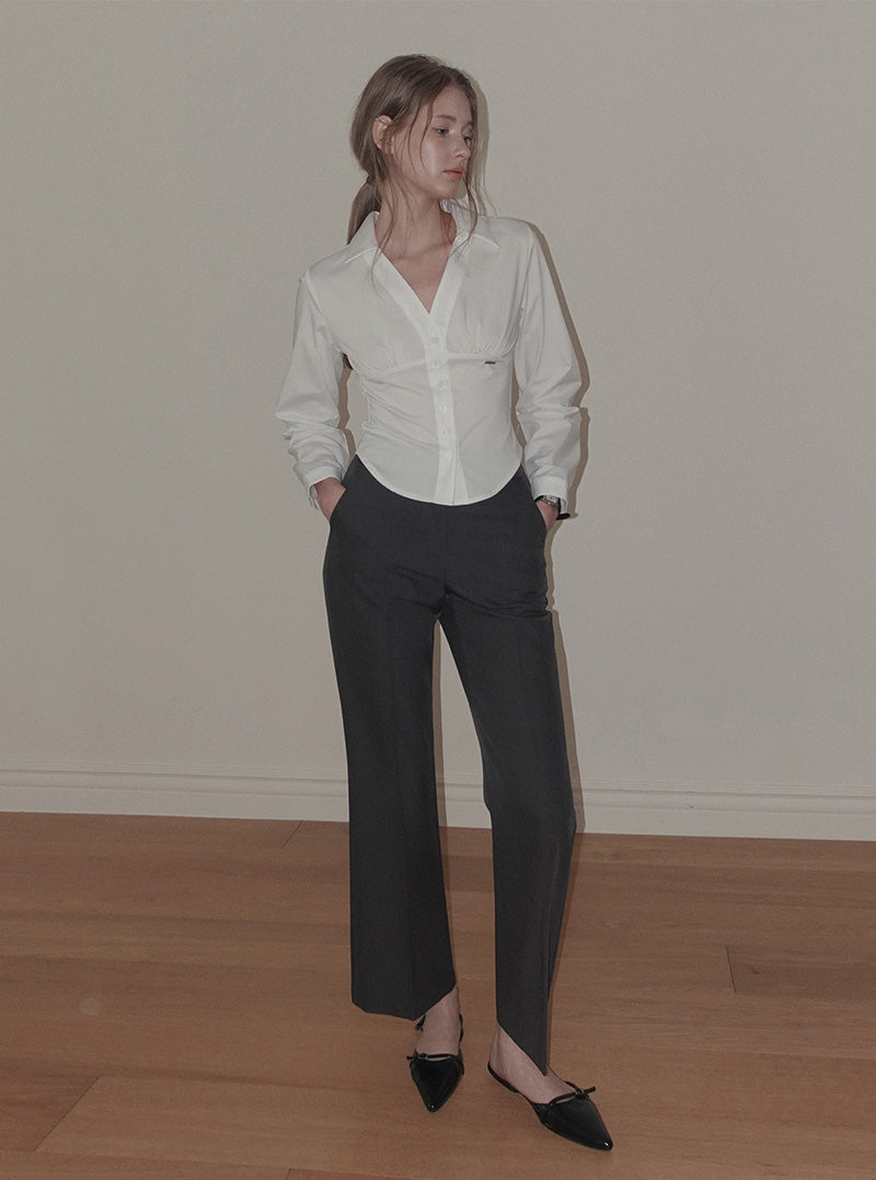 Sihen V-neck slim long sleeve shirt