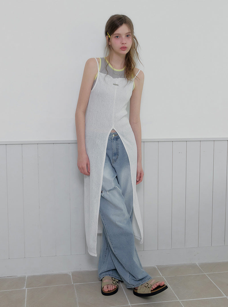 Hooz deep slit sleeveless long dress