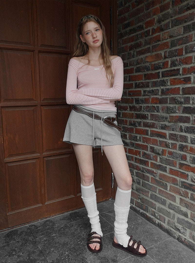 Mayo stripe V-neck long sleeve T-shirt