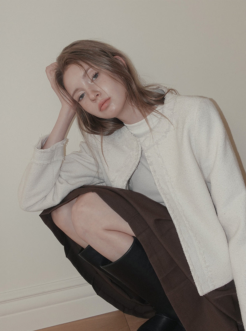 Pilo fringe cropped tweed long sleeve jacket