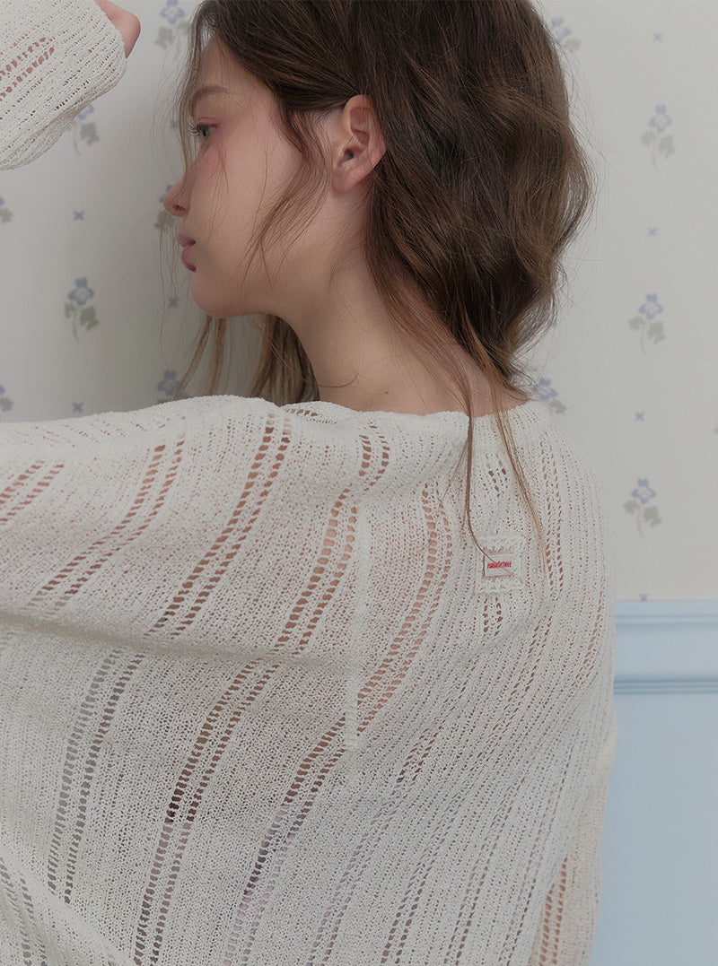 Thunder unbalance slit long sleeve knit