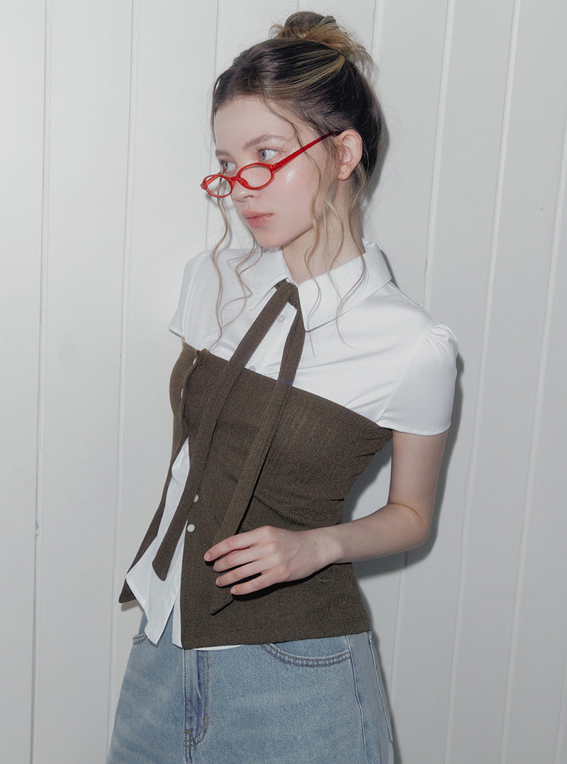 Tony ribbed button top (strap set)
