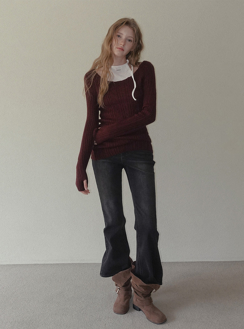 Repco see-through boat neck long sleeve knit