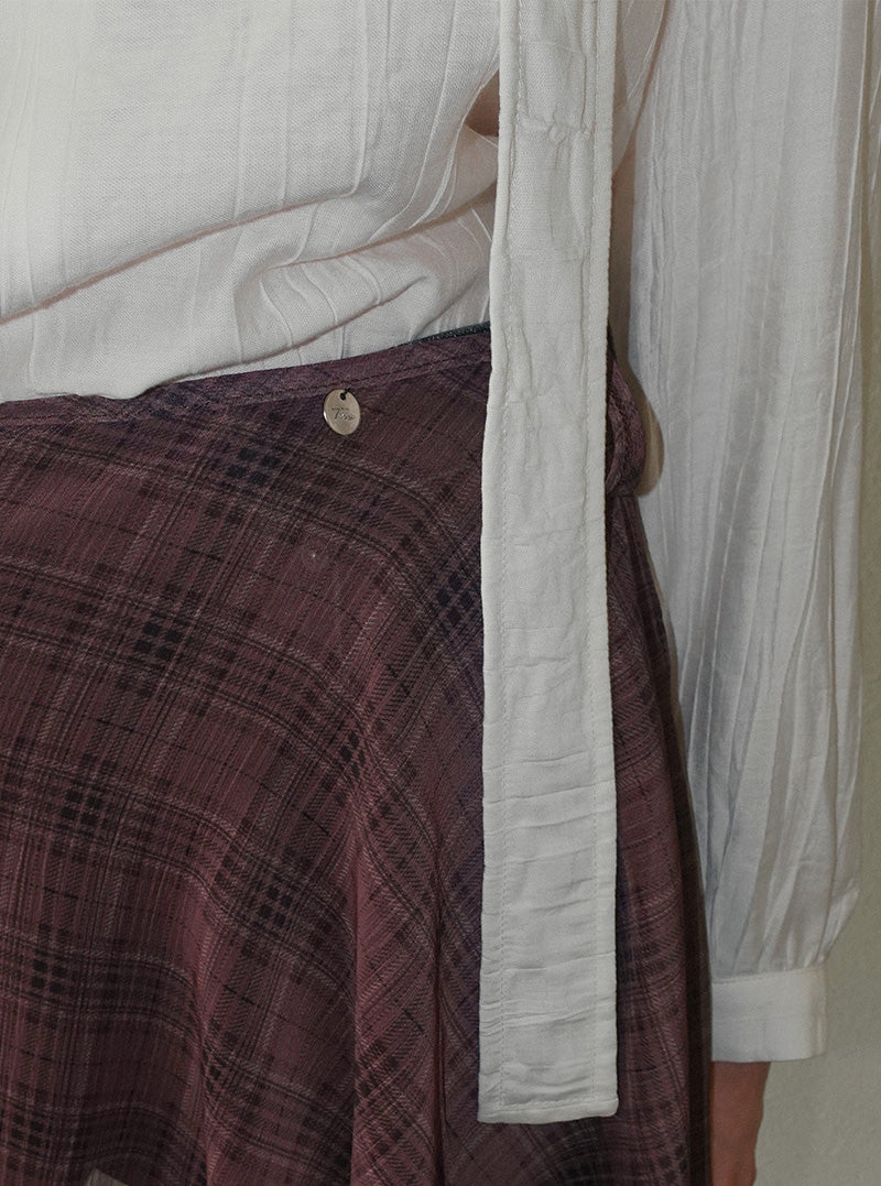 Bran check see-through wrap skirt