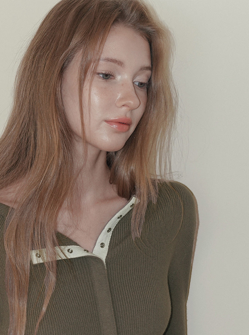 Ollin eyelet button ribbed long sleeve cardigan
