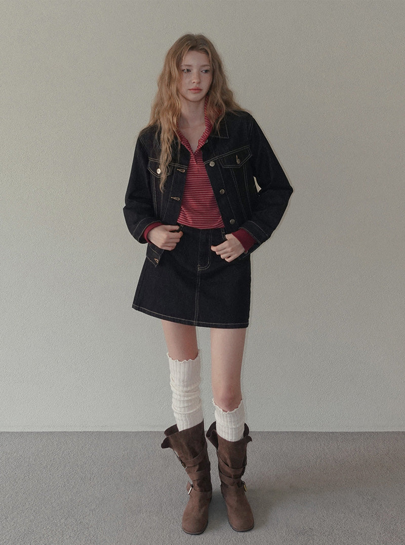 Tudi stitch pocket collar denim jacket