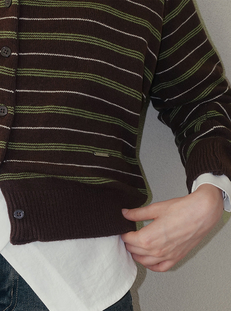 Cure stripe V-neck knit long sleeve cardigan