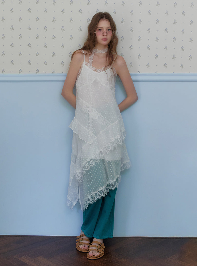 Rintu lace layered sleeveless long dress strap set