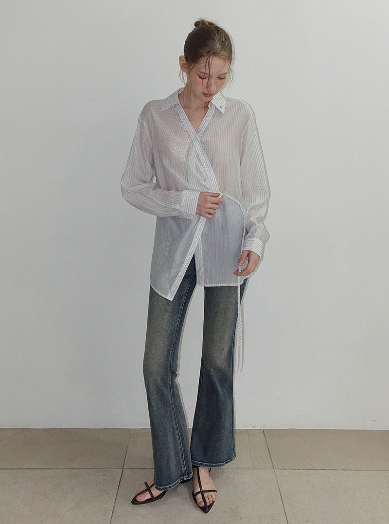 Buti stripe asymmetric long sleeve shirt