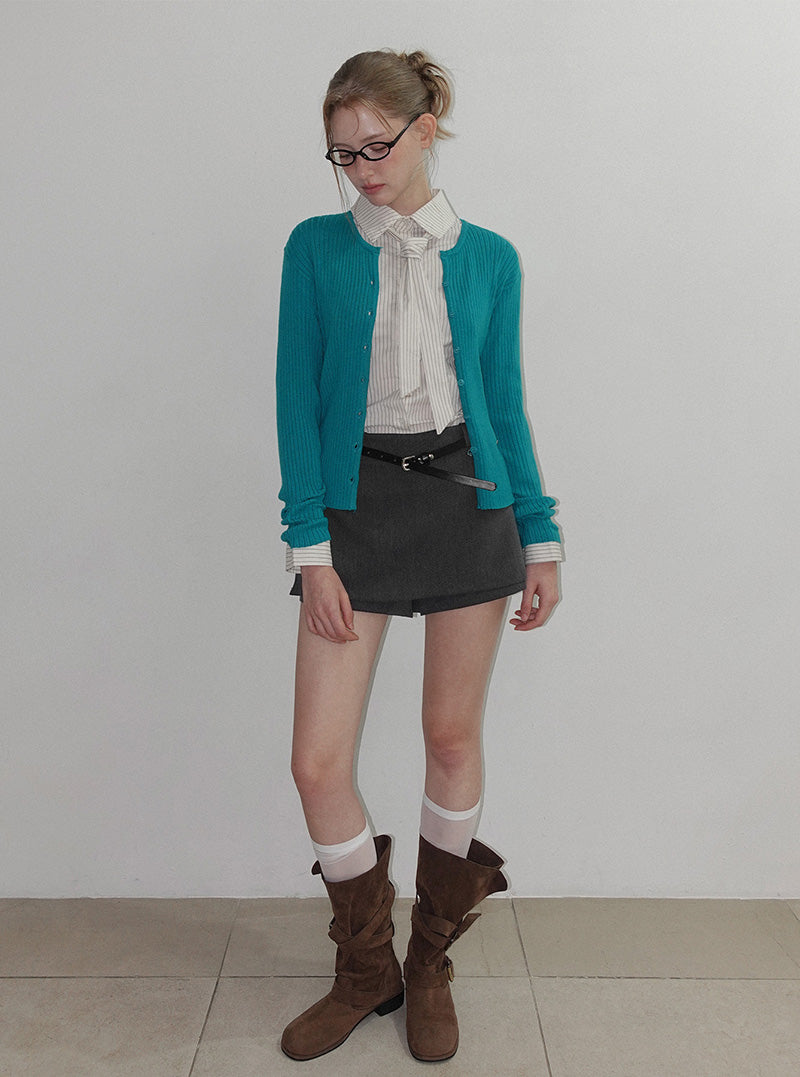 Zenta button ribbed long sleeve cardigan