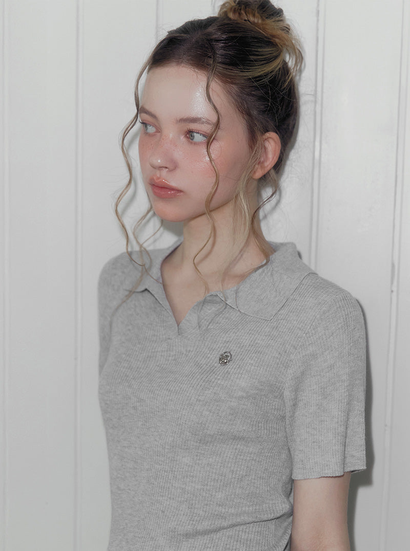 Rildin open collar short sleeve knit