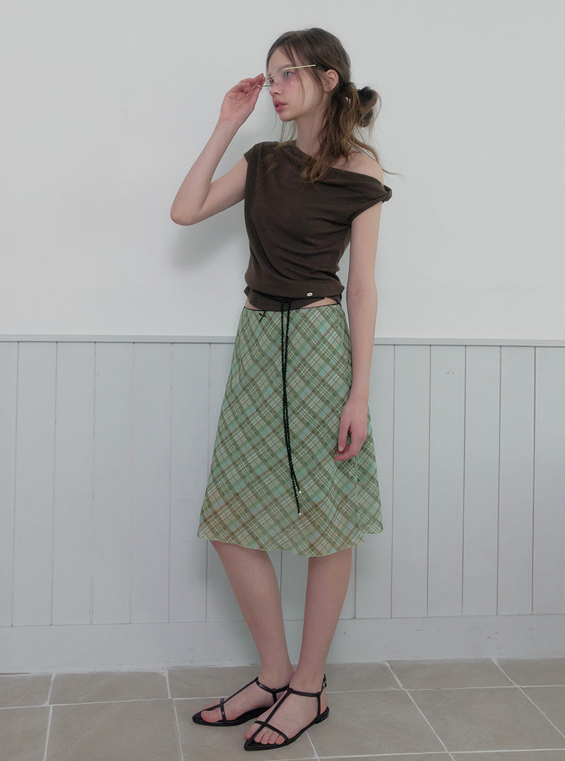 Mika check banding midi skirt