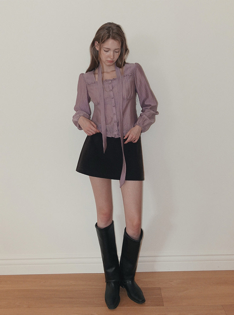 Etis square neck frill long sleeve blouse (strap set)