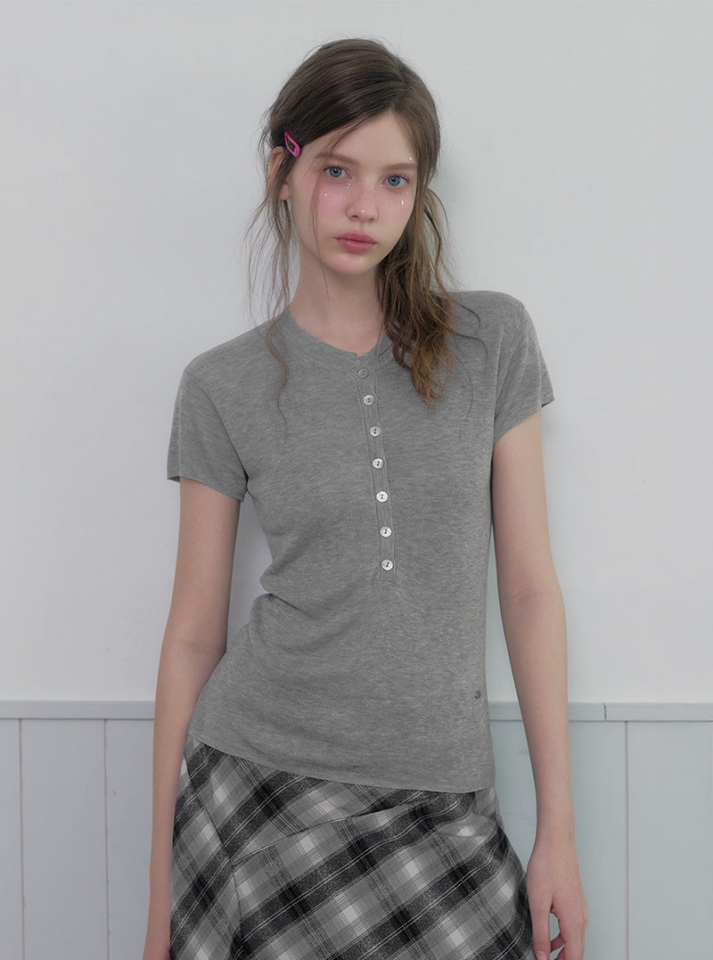 Nien shell button short sleeve knit