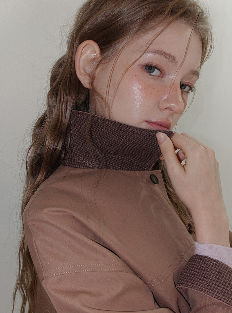 Lentis check contrast collar blouson jumper