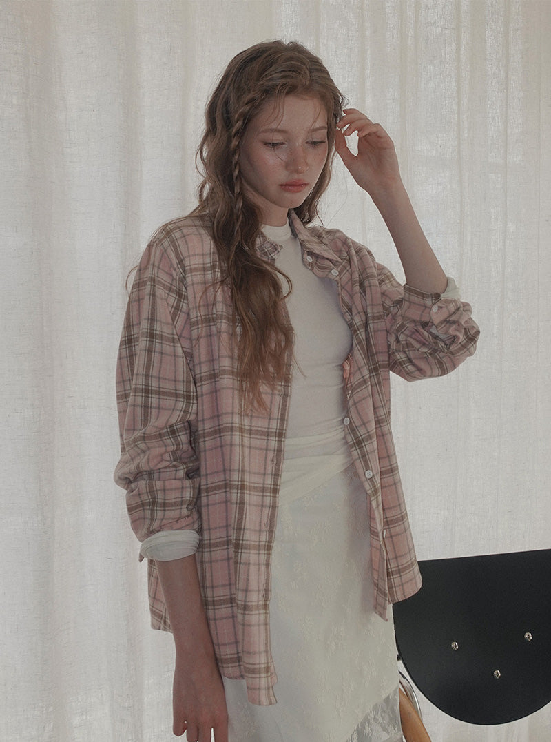 Real check oversized long sleeve shirt