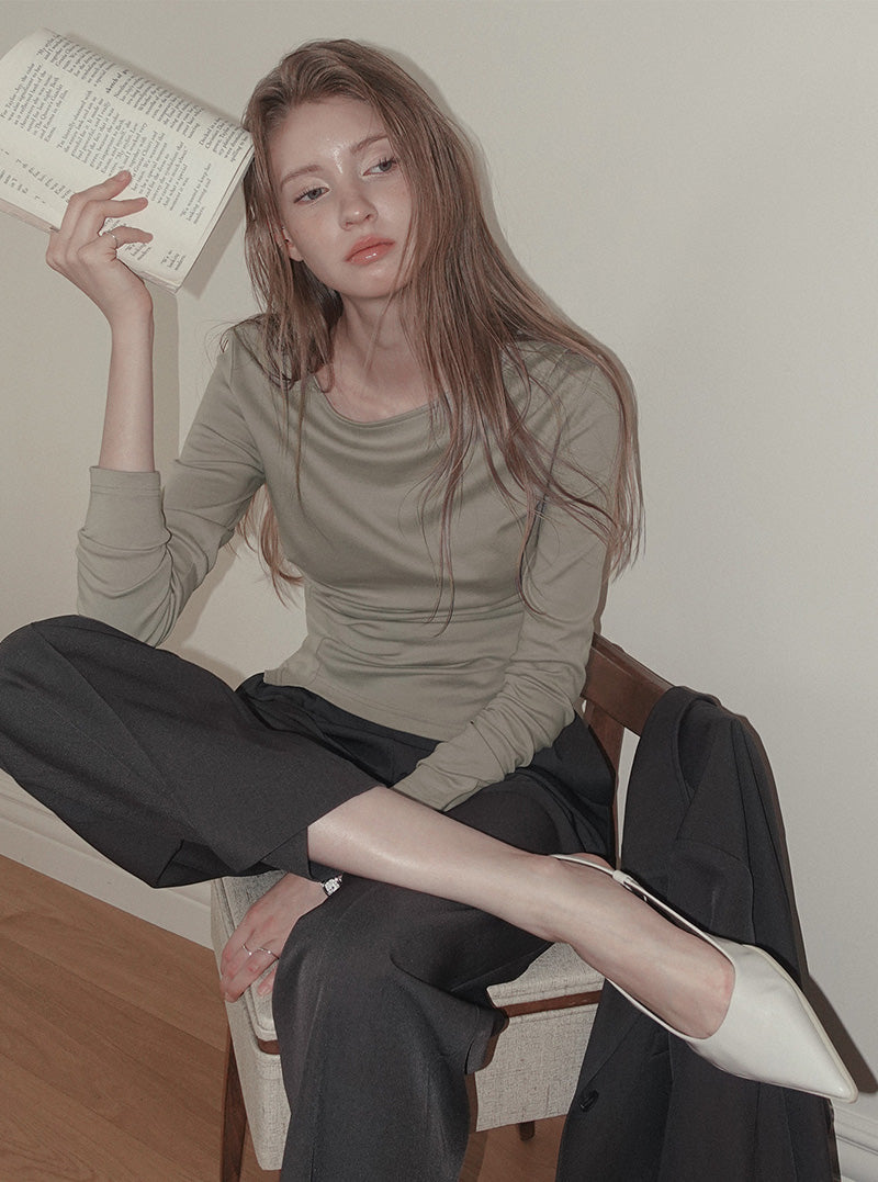 Pendil asymmetric button pintuck wide long slacks pants