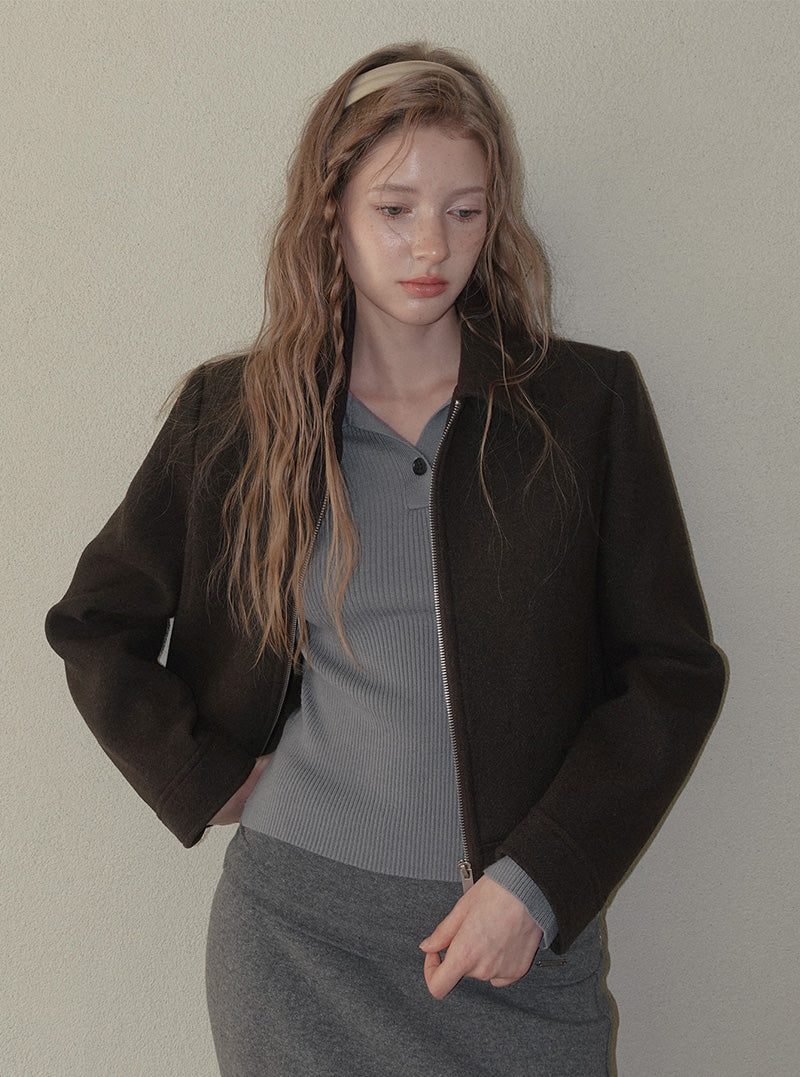 Deit collar zipper cropped jacket