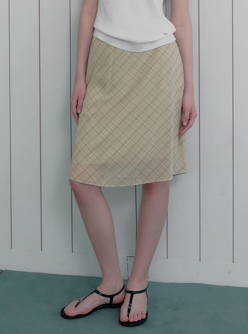 Deotz check banding midi skirt