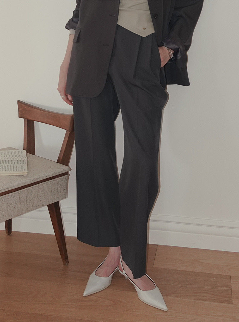 Pendil asymmetric button pintuck wide long slacks pants