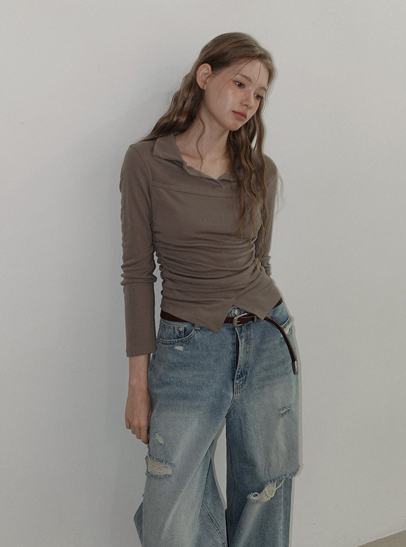 Ranble distressed wide-leg long denim pants