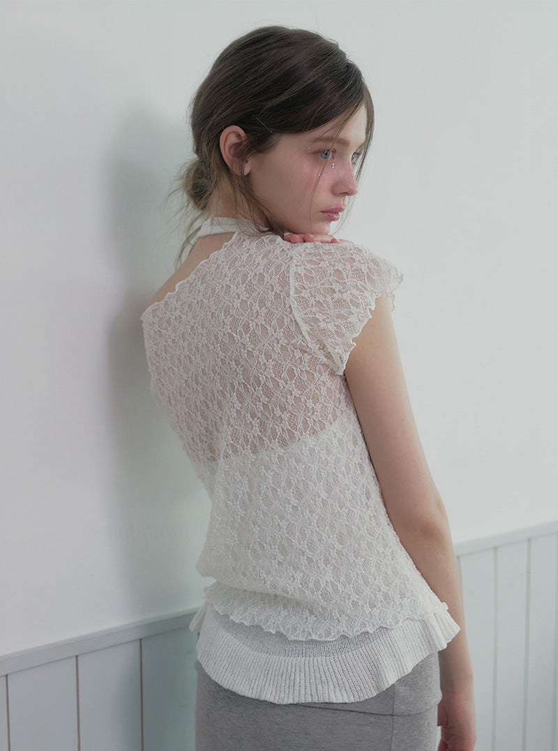 Tuti see-through lace short sleeve t-shirt
