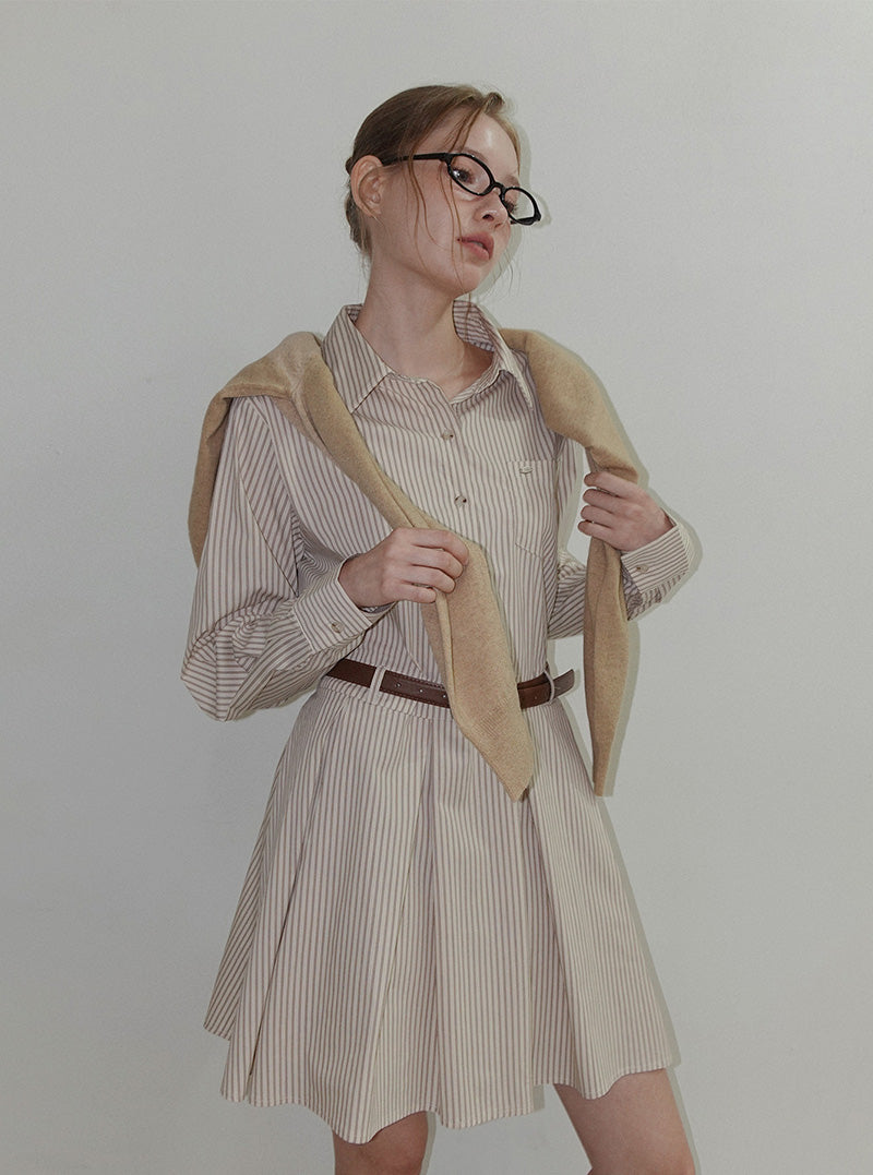 Perto stripe shirt mini dress (belt set)